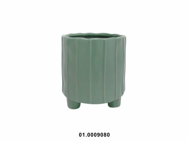 Maceta con pies color verde mate 13 × 13 × 15 cm · cerámica