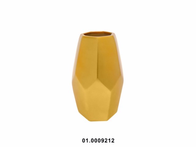 Jarrón facetado color dorado 15 × 15 × 24 cm · cerámica