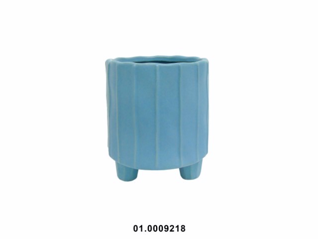 Maceta redonda color azul mate 14 × 14 × 15 cm · cerámica