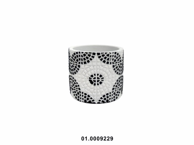 Maceta redonda color blanco/negro 11 × 11 × 10 cm · cerámica