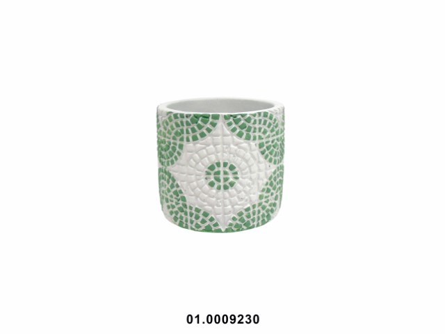 Maceta redonda color blanco/verde 11 × 11 × 10 cm · cerámica