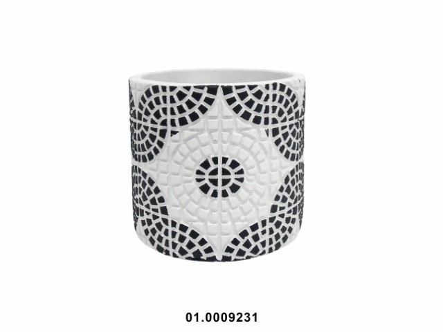 Maceta redonda color blanco/negro 14 × 14 × 13 cm · cerámica