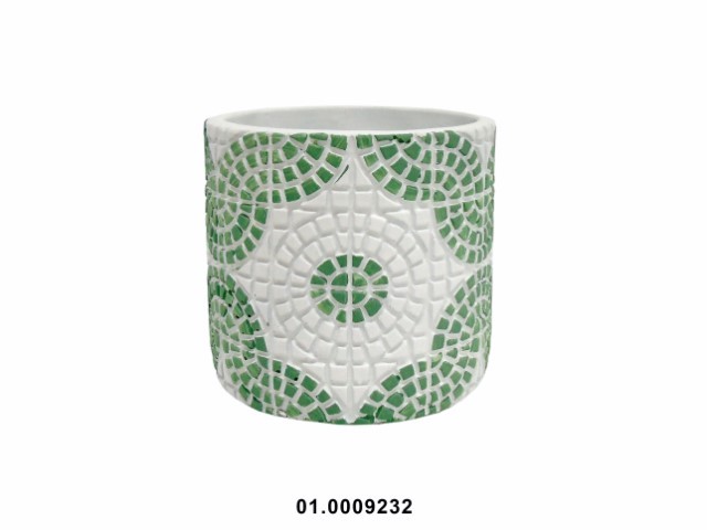 Maceta redonda color blanco/verde 14 × 14 × 13 cm · cerámica
