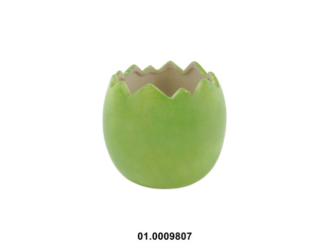 Maceta en forma de huevo color verde 8 × 11 × 11 cm de pascua · cerámica