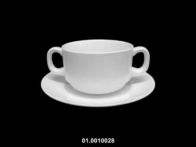 Cuenco 280 ml con asas y plato color blanco 14 × 10 × 6 cm · porcelana