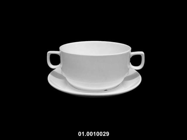 Cuenco 420 ml con asas y plato color blanco 16 × 12 × 6 cm · porcelana