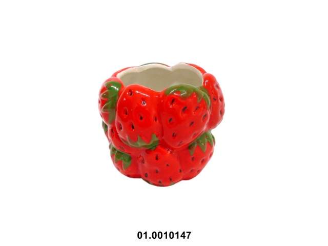 Maceta en forma de fresa color rojo. 10 × 10 × 8 cm · cerámica