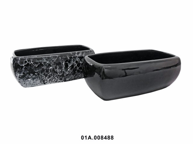 Jardinera rectangular espiral en acabados negros 28 cm · cerámica