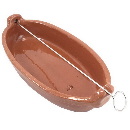 Asador chorizos oval n.º 2411 – 24 × 11 cm · barro