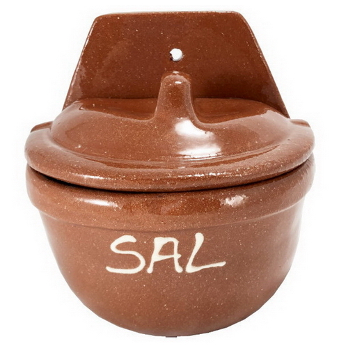 Bote de barro para sal con tapa