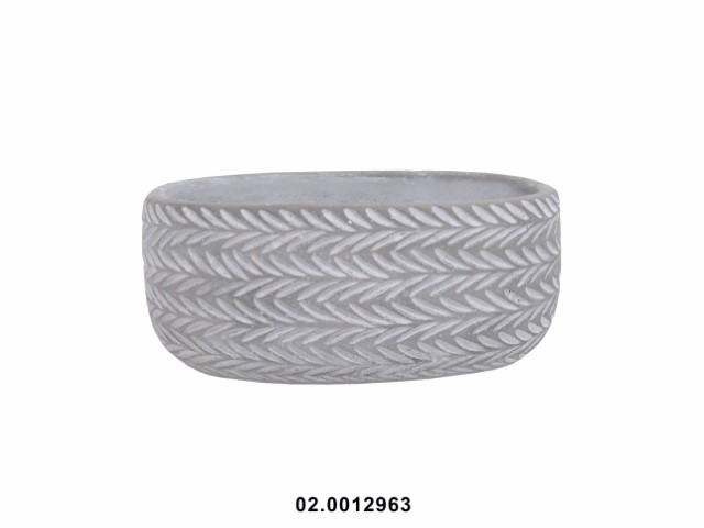 Macetero cemento oval color blanco/gris 20 × 12 × 8 cm