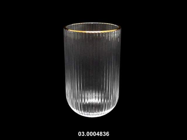 Vaso de agua 400 ml "STRIPES" transparente/oro 8 × 13 cm · vidrio