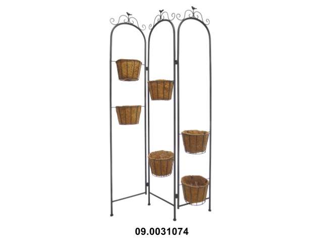 Soporte biombo 6 macetas 30/75 × 20 × 157 cm · metal y lámina de coco