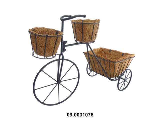 Soporte bicicleta para 3 macetas 63 × 29 × 50 cm · metal y lámina de coco