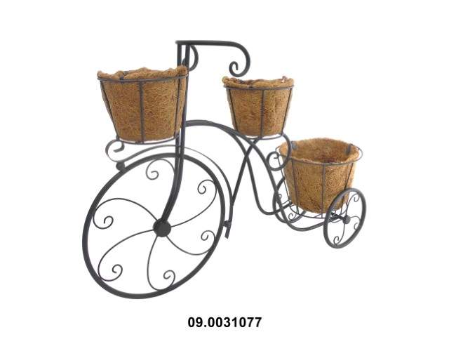 Soporte bicicleta para 3 macetas 66 × 22 × 53 cm · metal y lámina de coco