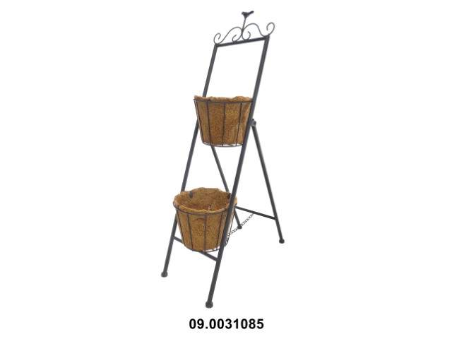 Soporte para 2 macetas 25 × 25 × 91 cm · metal y lámina de coco