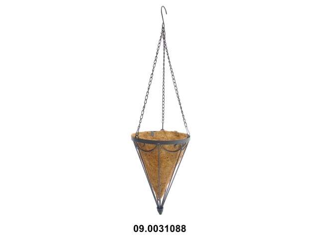 Soporte cono colgante macetero 20 × 20 × 30 cm · metal y lámina de coco