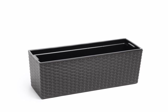 Jardinera "RATTAN" color grafito 19 × 56 × 19 cm · plástico