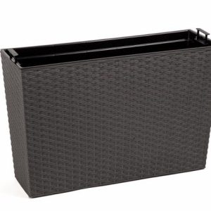 Jardinera "RATTAN" color grafito 19 × 56 × 36 cm · plástico