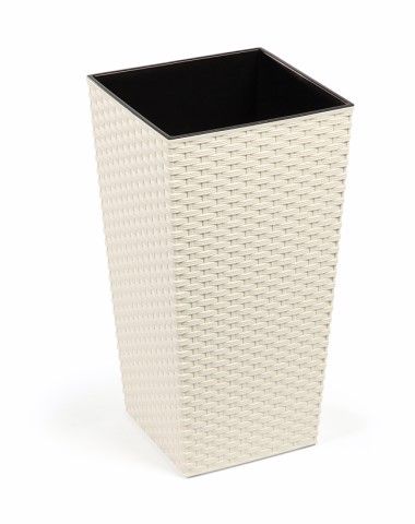 Maceta "RATTAN" color crema 35 × 35 × 68 cm · plástico