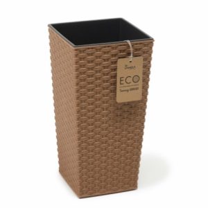 Maceta "RATTAN ECO" acabado efecto madera 19 × 19 cm · plástico