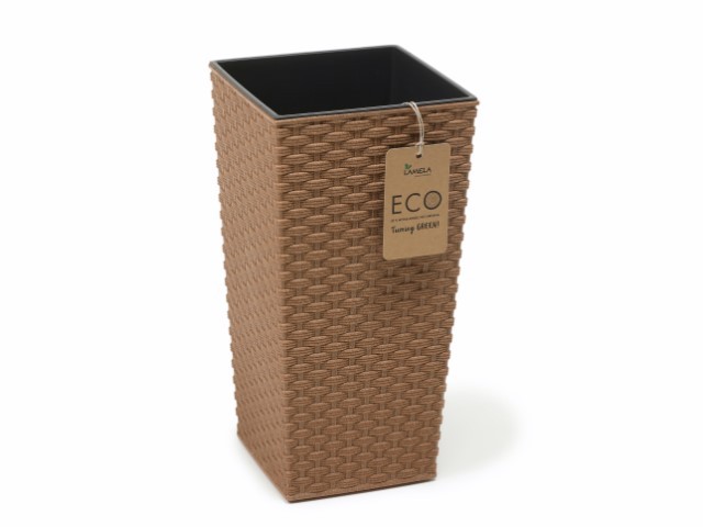Maceta "RATTAN ECO" acabado efecto madera 19 × 19 cm · plástico