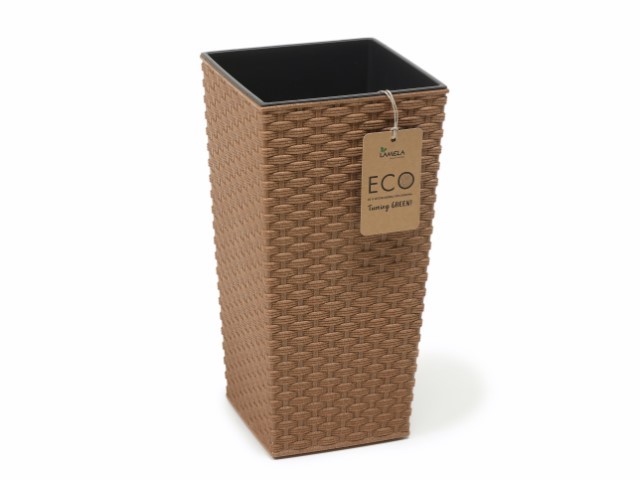 Maceta "RATTAN ECO" acabado efecto madera 25 × 25 cm · plástico