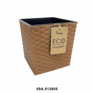 Maceta "RATTAN ECO" acabado efecto madera 19 × 19 cm · plástico