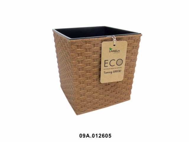 Maceta "RATTAN ECO" acabado efecto madera 19 × 19 cm · plástico