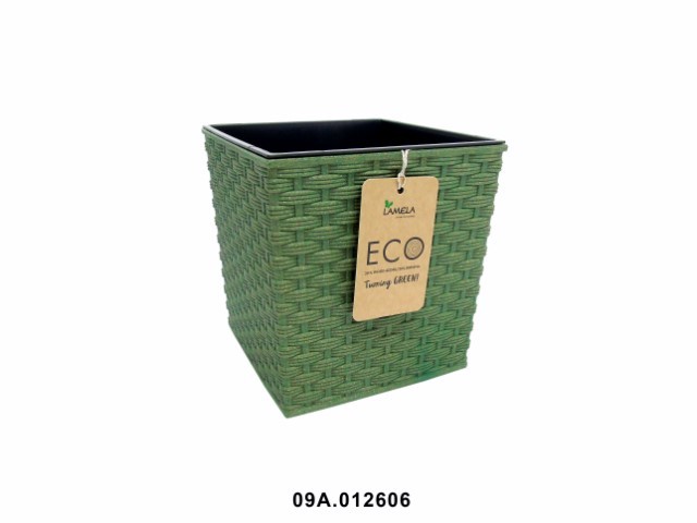 Maceta "RATTAN ECO" color verde oscuro 19 × 19 cm · plástico