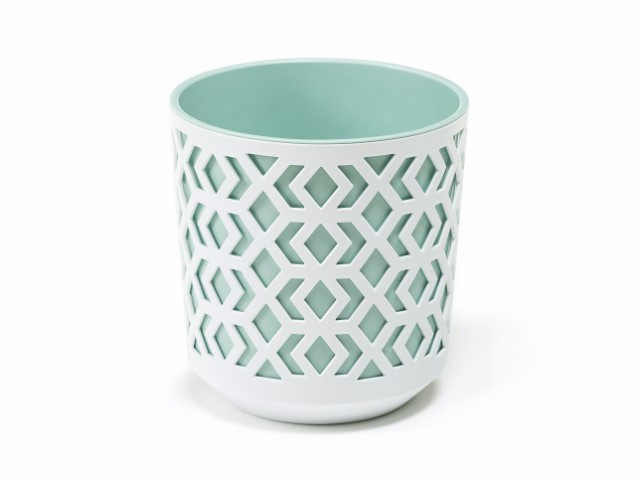 Maceta "AZTEK" color blanco+verde 25 × 27 cm · plástico