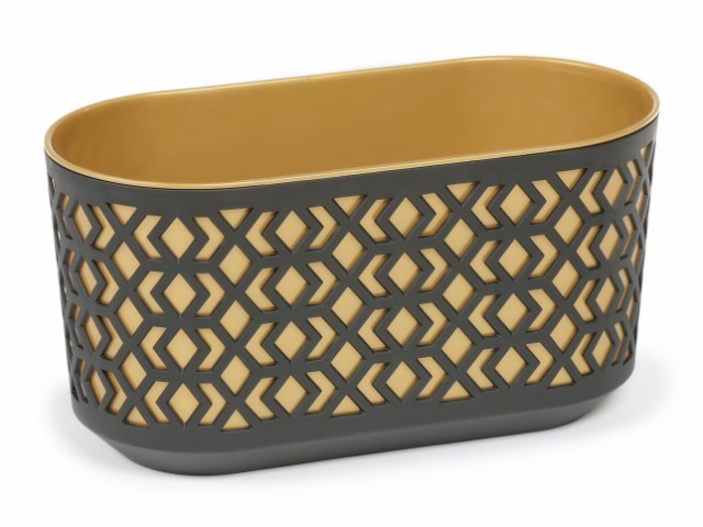 Jardinera "AZTEK" color negro+dorado 60 × 19 × 20 cm · plástico