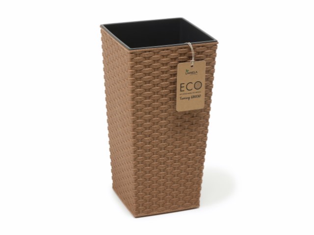 Maceta "RATTAN ECO" acabado efecto madera 35 × 68 cm · plástico