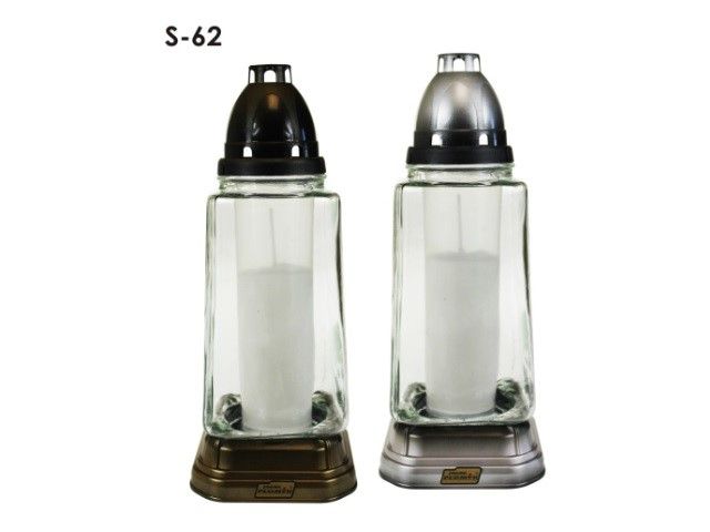 Farol de cristal con vela rectangular clásico dorado y plateado 28 cm