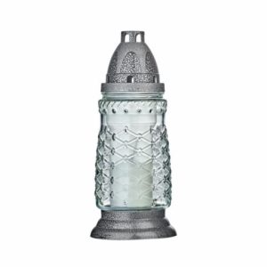 Farol de cristal con vela cilíndrico texturizado compacto plateado 23 cm