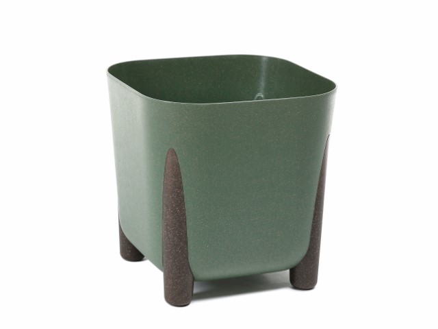 Maceta "SQUARE FRIDA ECO MADERA" color verde oscuro 25 × 23 cm · plástico