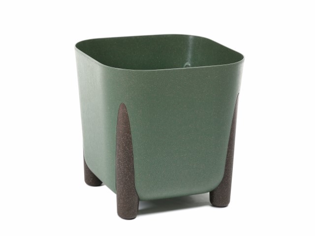 Maceta "SQUARE FRIDA ECO MADERA" color verde oscuro 29 × 28 cm · plástico