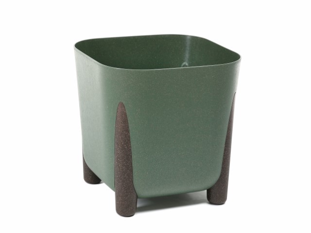 Maceta "SQUARE FRIDA ECO MADERA" color verde oscuro 35 × 32 cm · plástico