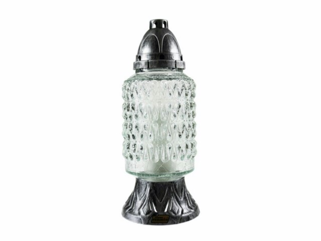 Farol de cristal con vela cilíndrico texturizado plateado 29 cm
