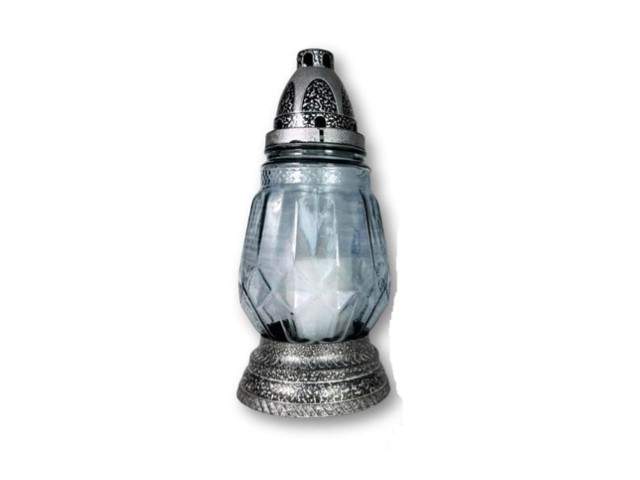 Farol de cristal con vela facetado plateado 25 cm