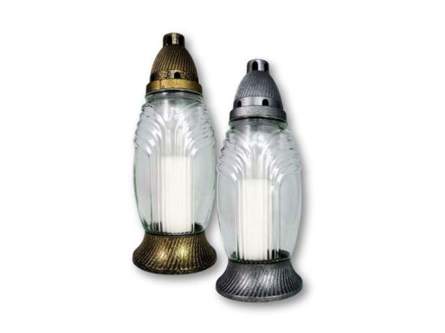 Farol de cristal con vela ovalado acanalado clásico dorado 29 cm