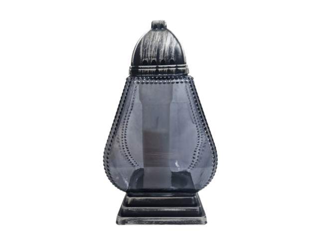 Farol de cristal con vela trapezoidal plateado 32 cm