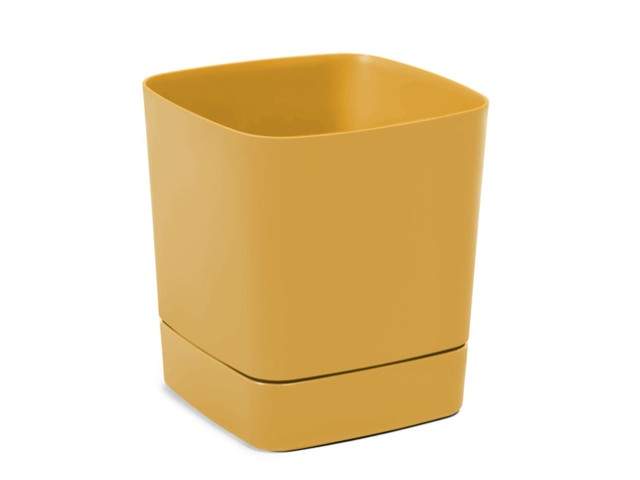 Maceta con plato "CLIMA" color mostaza 16 × 16 cm · plástico
