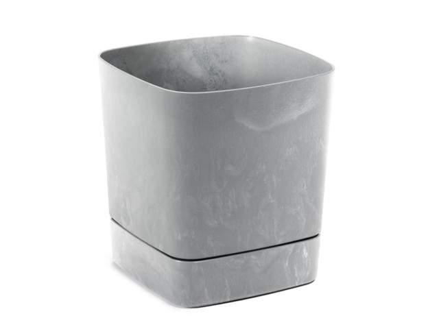Maceta con plato "CLIMA" color gris efecto cemento 16 × 16 cm · plástico