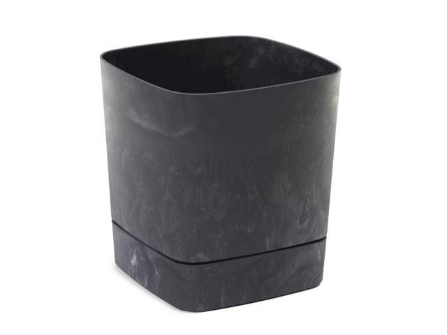 Maceta con plato "CLIMA" color negro efecto cemento 16 × 16 cm · plástico