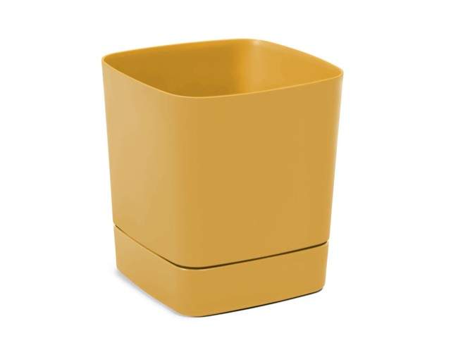 Maceta con plato "CLIMA" color mostaza 19 × 19 cm · plástico