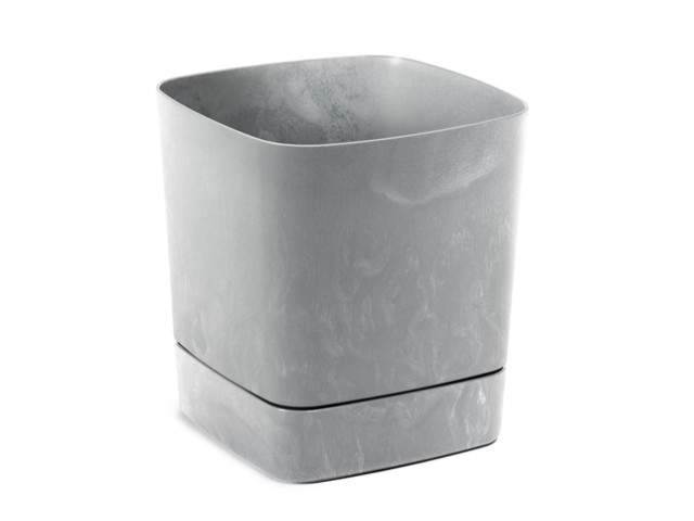 Maceta con plato "CLIMA" color gris efecto cemento 19 × 19 cm · plástico