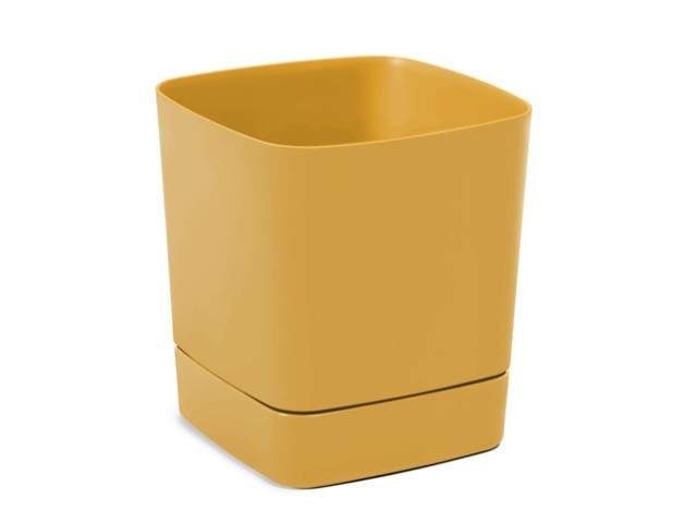 Maceta con plato "CLIMA" color mostaza 25 × 25 cm · plástico