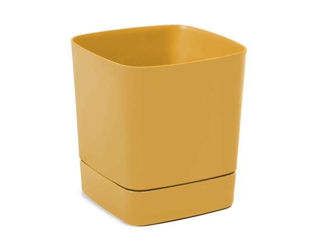 Maceta con plato "CLIMA" color mostaza 34 × 34 cm · plástico
