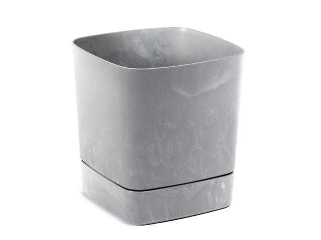 Maceta con plato "CLIMA" color gris efecto cemento 34 × 34 cm · plástico